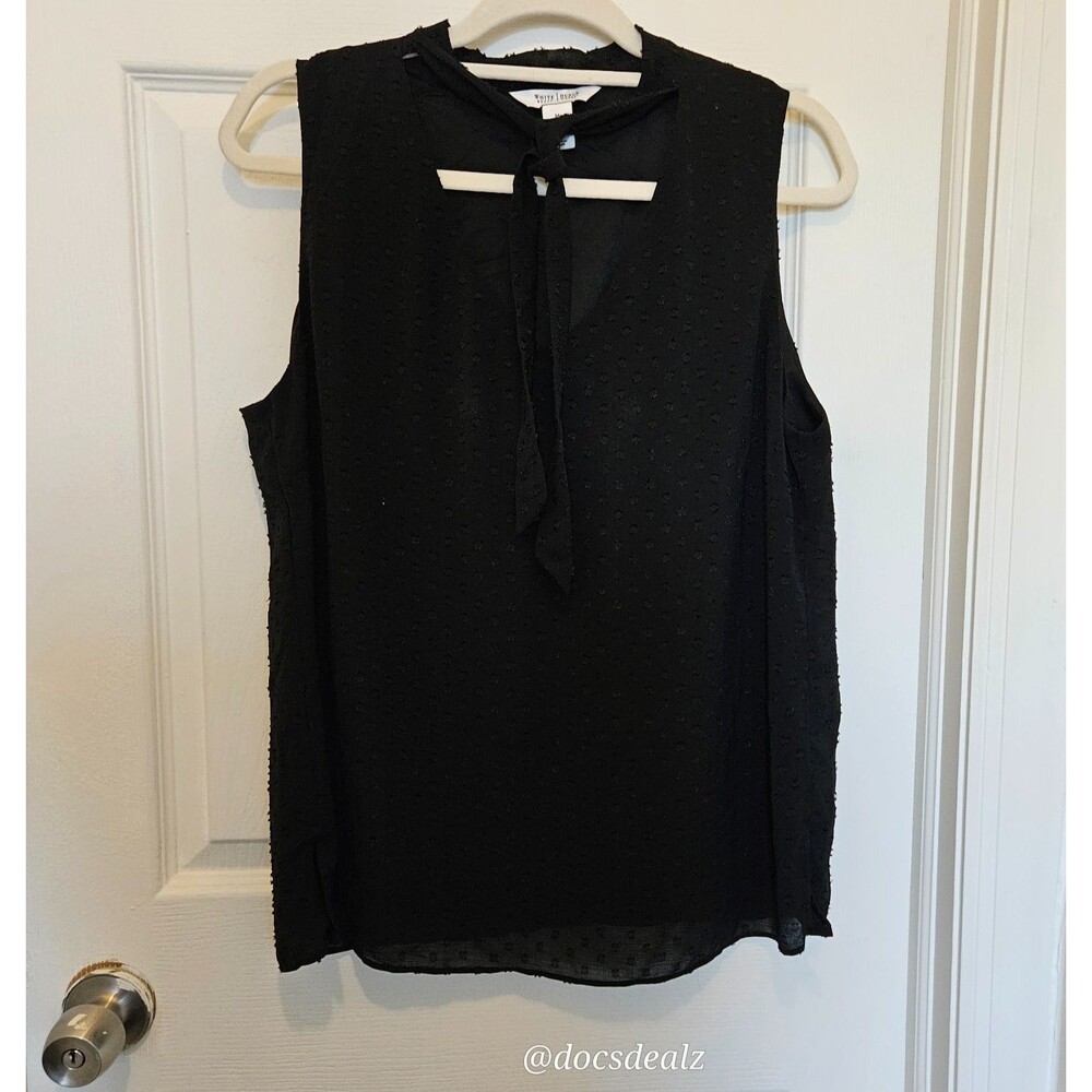 White House Black Market Sleeveless Blouse Black Tie Neck Women's Medium